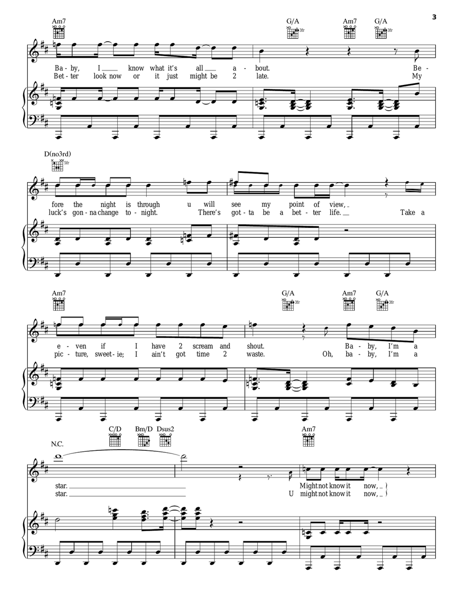 Baby I'm A Star Piano, Vocal, Guitar scores gallery preview page 3