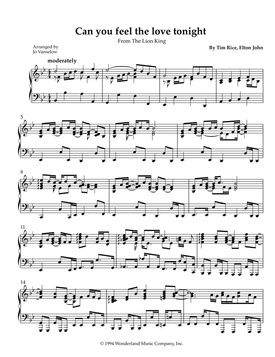 Can You Feel The Love Tonight Piano Solo scores gallery preview page 1