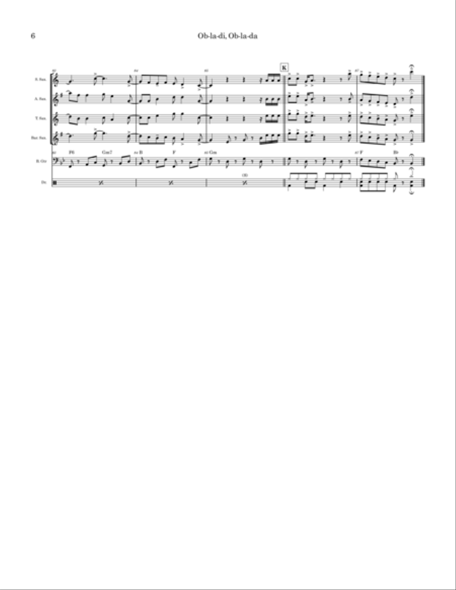 Ob-la-di, Ob-la-da Saxophone Quartet scores gallery preview page 6