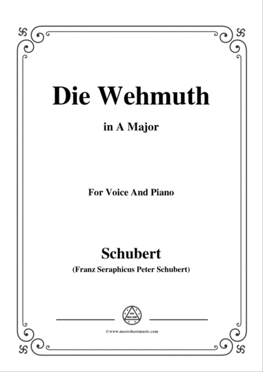Schubert-Die Wehmuth,in A Major,for Voice&Piano Voice scores gallery preview page 1
