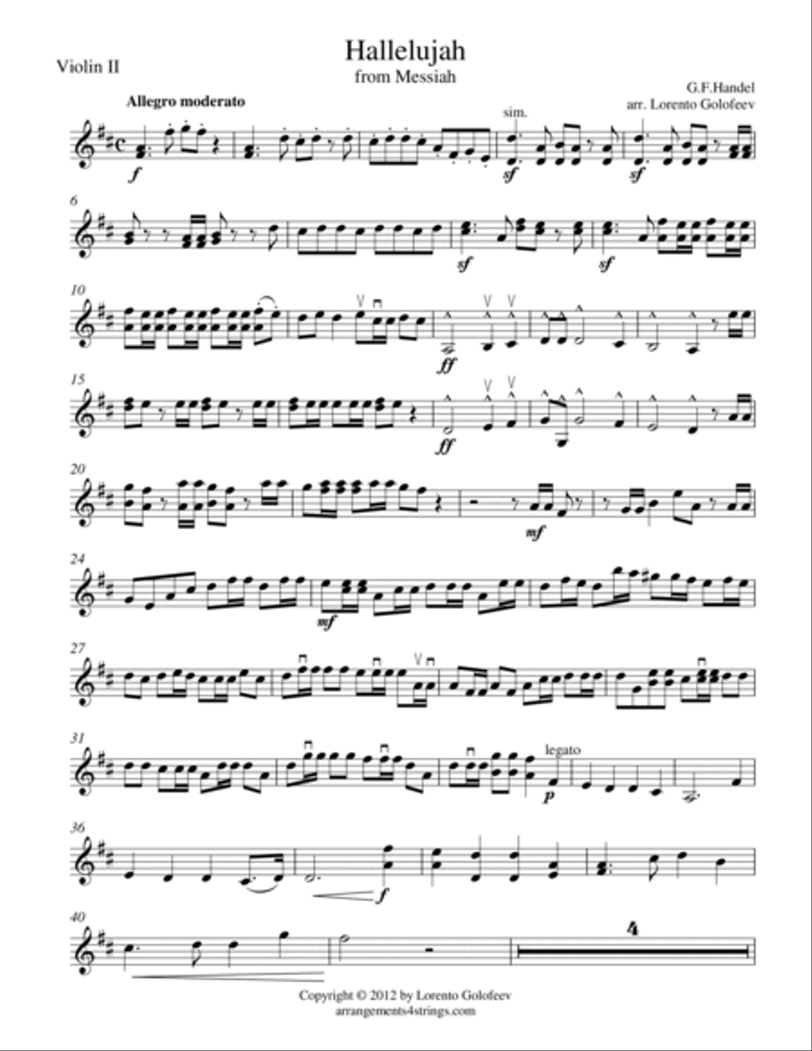 Hallelujah from Messiah String Quartet scores gallery preview page 3