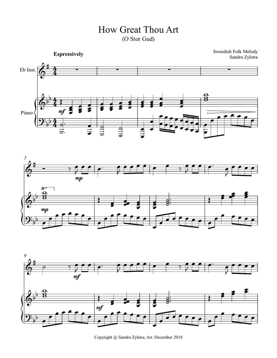 How Great Thou Art (treble Eb instrument solo) Alto Saxophone scores gallery preview page 2