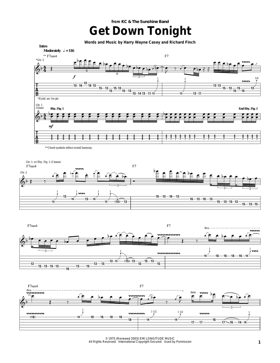 Get Down Tonight Acoustic Guitar scores gallery preview page 1
