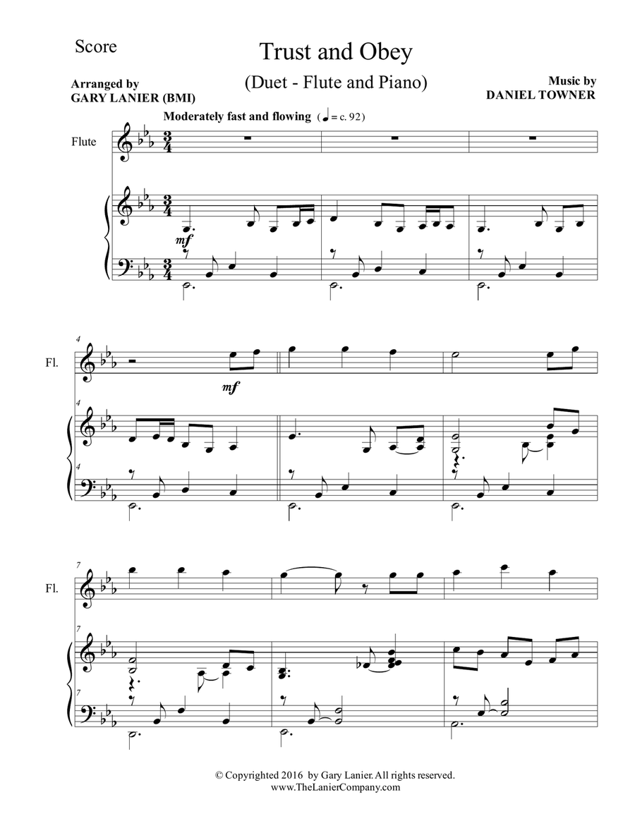 Gary Lanier: TRUST AND OBEY (Duet – Flute & Piano with Parts) Woodwind Duet scores gallery preview page 2