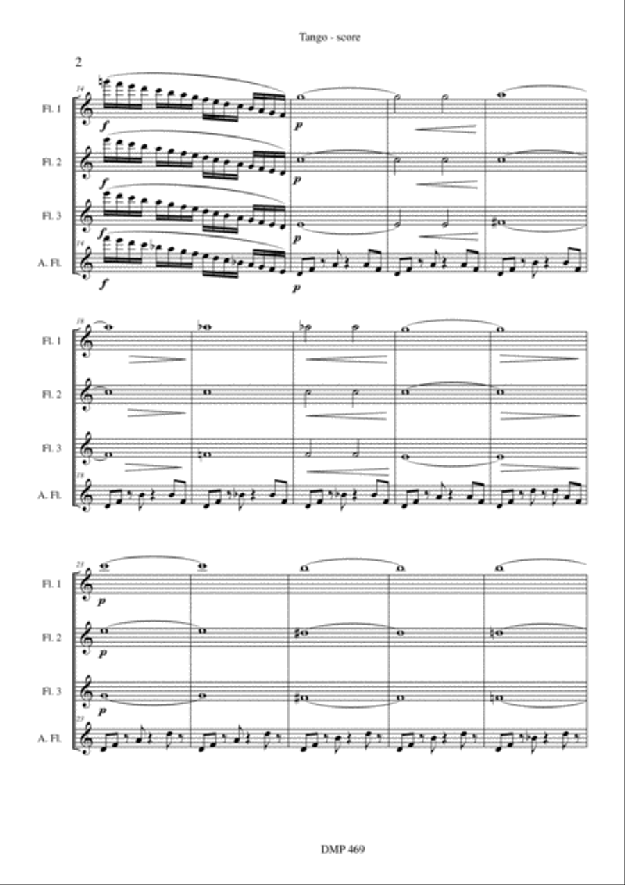 Tango (3 flutes & alto flute) Woodwind Quartet scores gallery preview page 2