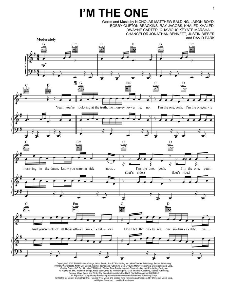 I'm The One I'm The One Piano, Vocal, Guitar scores gallery preview page 1