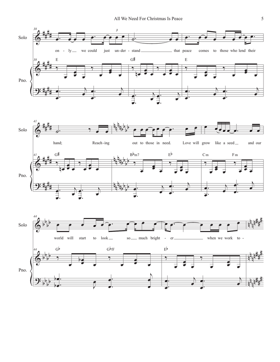 All We Need For Christmas Is Peace (Vocal solo with Unison choir) Unison Choir scores gallery preview page 5