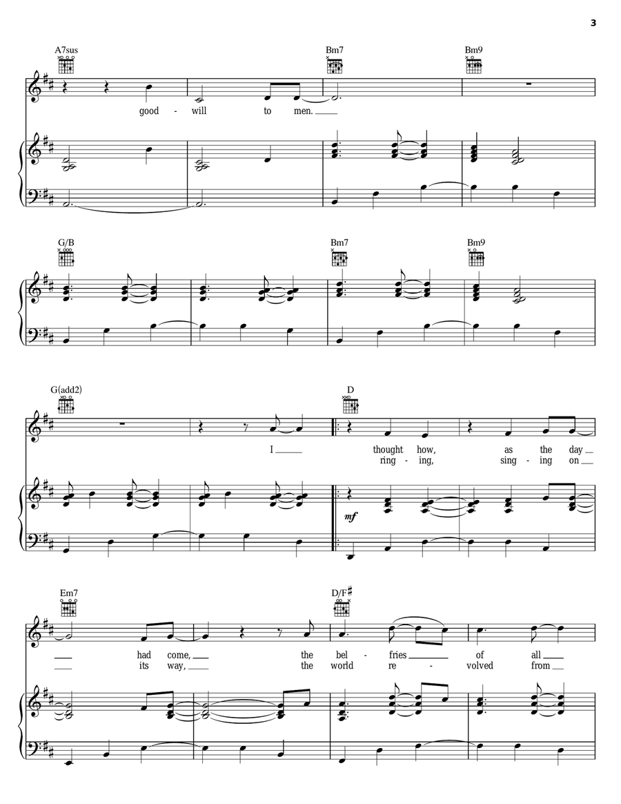 I Heard The Bells On Christmas Day Piano, Vocal, Guitar scores gallery preview page 3