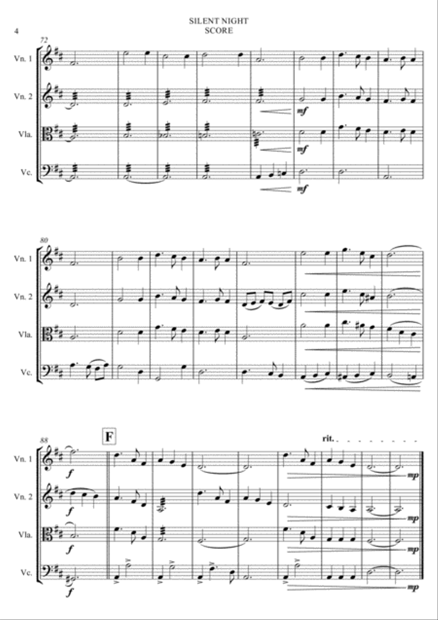 SILENT NIGHT - Quartet Strings String Quartet scores gallery preview page 4