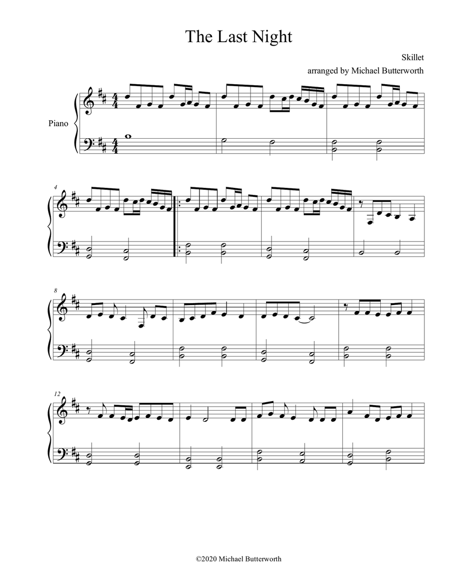 The Last Night Piano Solo scores gallery preview page 1