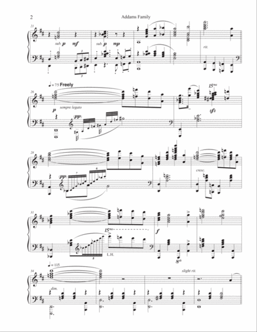 Addams Family Theme Piano Solo scores gallery preview page 2