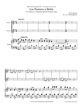 Los Pastores a Belen - 2 Violins and Piano