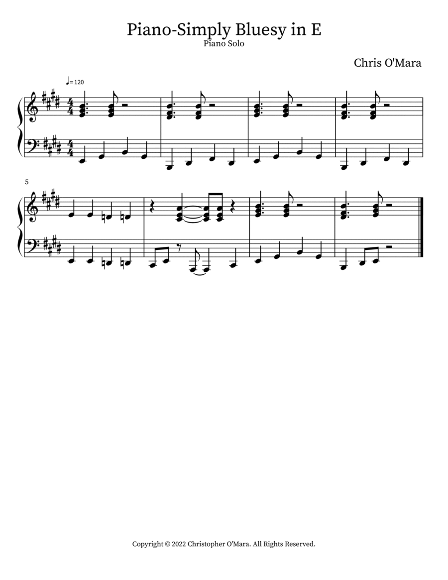 Piano-Simply Bluesy in E Piano scores gallery preview page 1