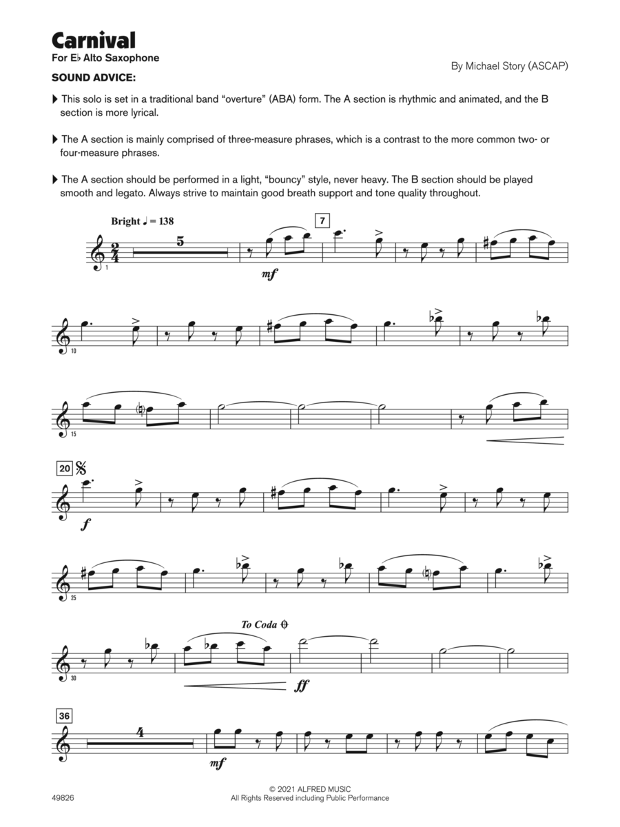 Carnival (Sound Innovations Soloist, Alto Sax) Small Ensemble scores gallery preview page 1