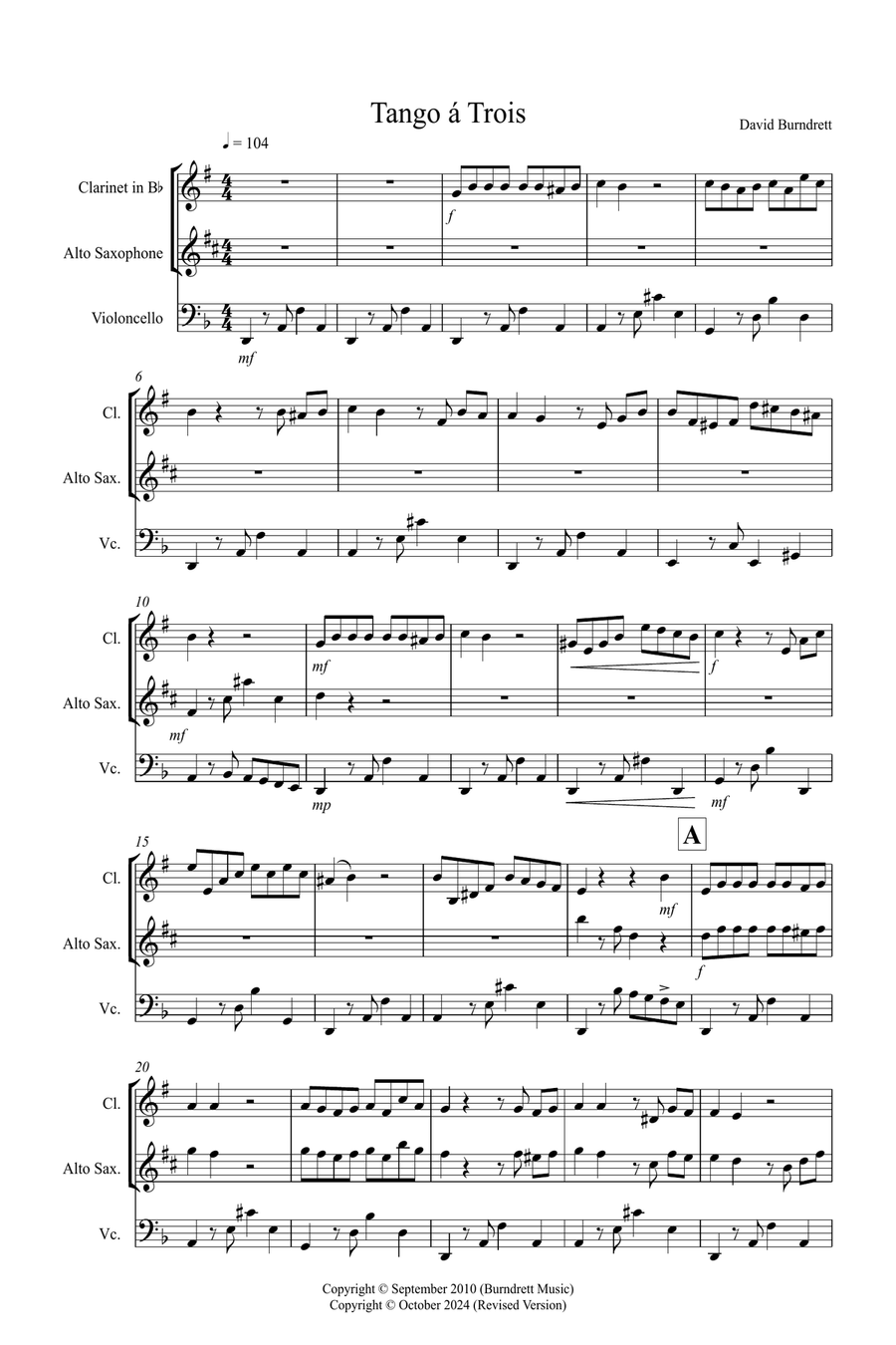 Tango a Trios for Clarinet, Alto Saxophone and Cello Trio Small Ensemble scores gallery preview page 1