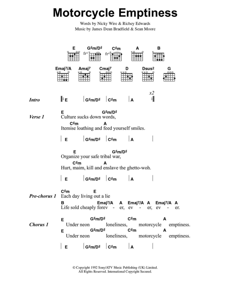 Motorcycle Emptiness Easy Guitar scores gallery preview page 1