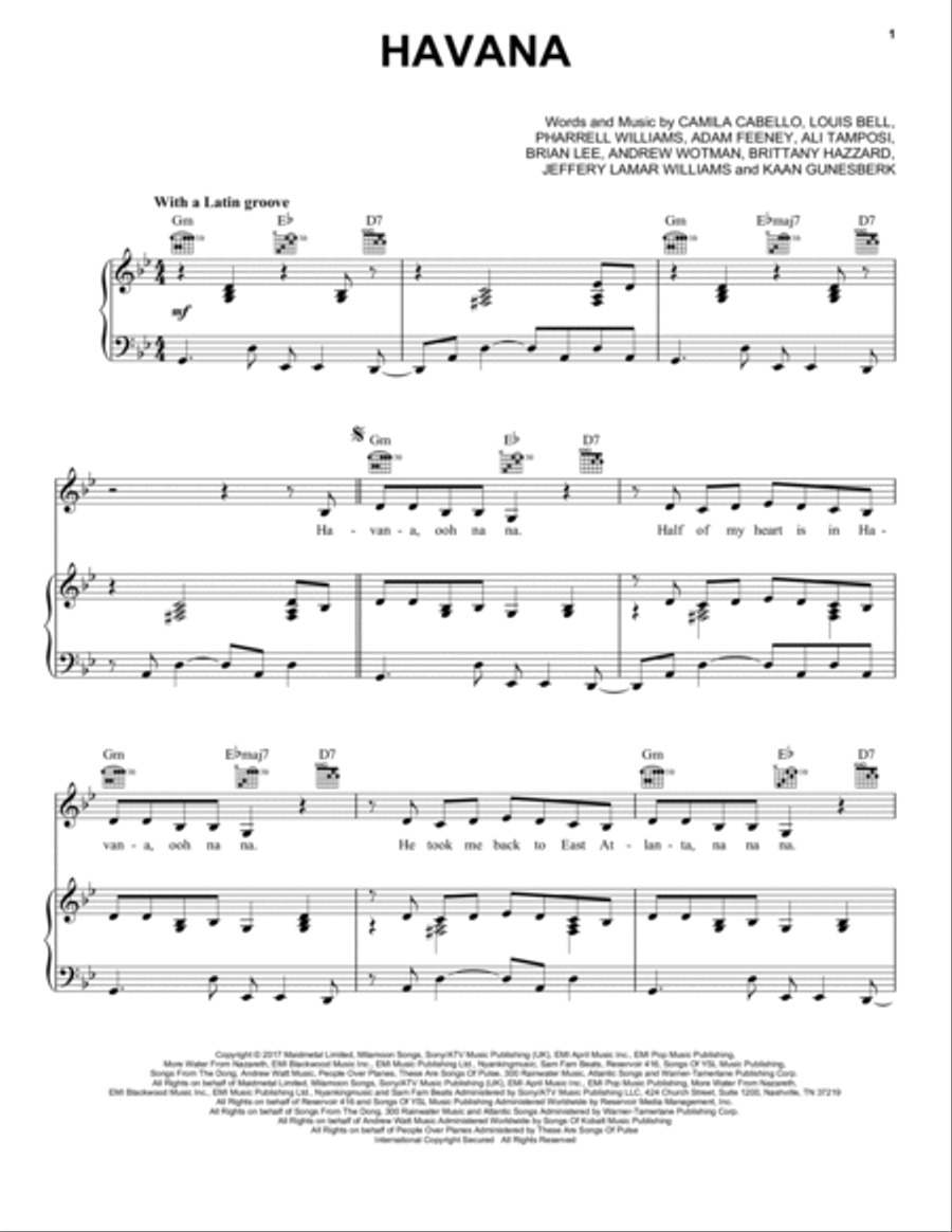 Havana (feat. Young Thug) Piano, Vocal, Guitar scores gallery preview page 1