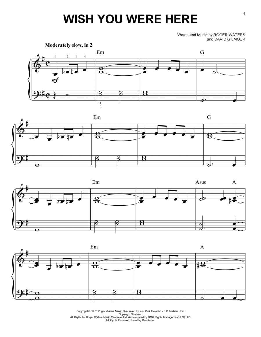 Wish You Were Here Wish You Were Here Easy Piano scores gallery preview page 1