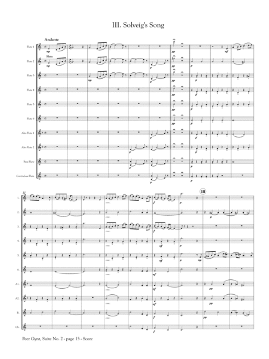 Peer Gynt Suite No. 2 for Flute Orchestra Flute Choir scores gallery preview page 3