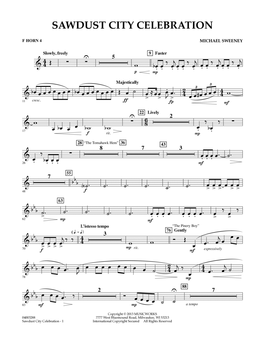 Sawdust City Celebration - F Horn 4 Concert Band scores gallery preview page 1
