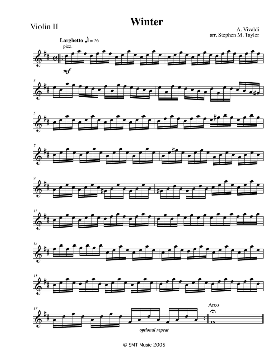 Winter by Vivaldi in D for Solo and string quartet String Quartet scores gallery preview page 2