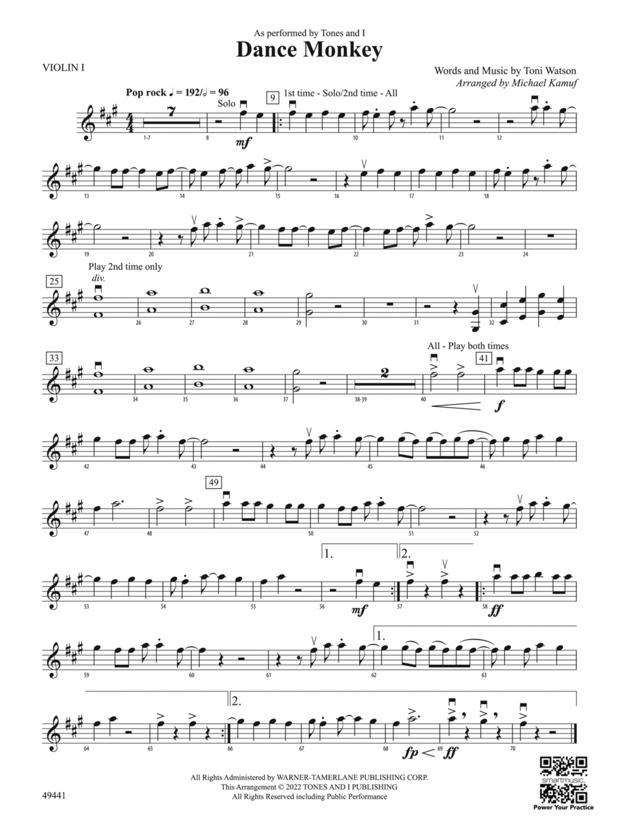 Dance Monkey: 1st Violin String Orchestra scores gallery preview page 1