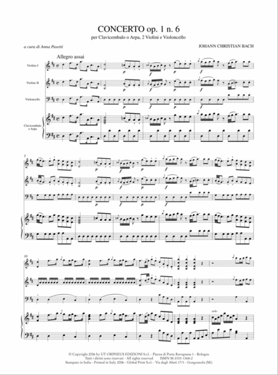 Concerto Op. 1 No. 6 for Harpsichord or Harp, 2 Violins and Violoncello Orchestra scores gallery preview page 2