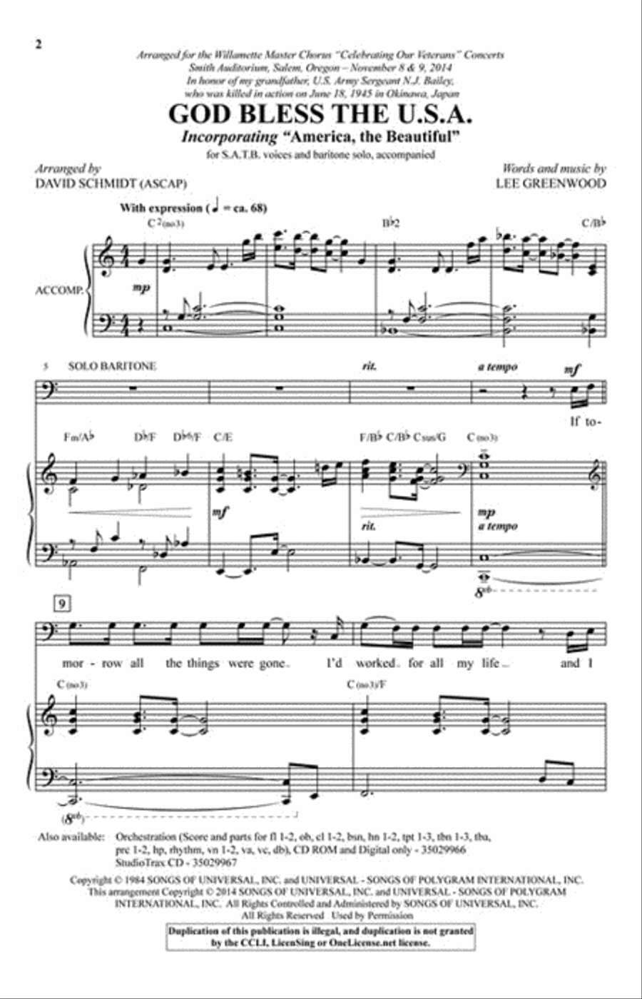 God Bless the U.S.A. 4-Part scores gallery preview page 2