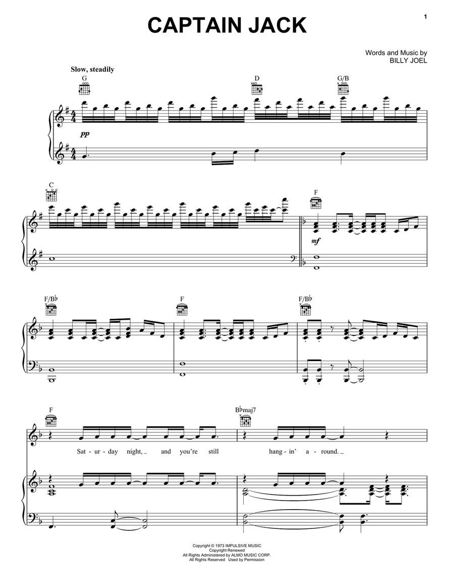 Captain Jack Piano, Vocal, Guitar scores gallery preview page 1