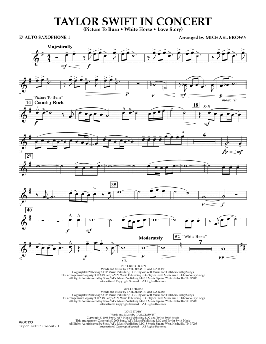 Taylor Swift - In Concert - Eb Alto Saxophone 1 Alto Saxophone scores gallery preview page 1