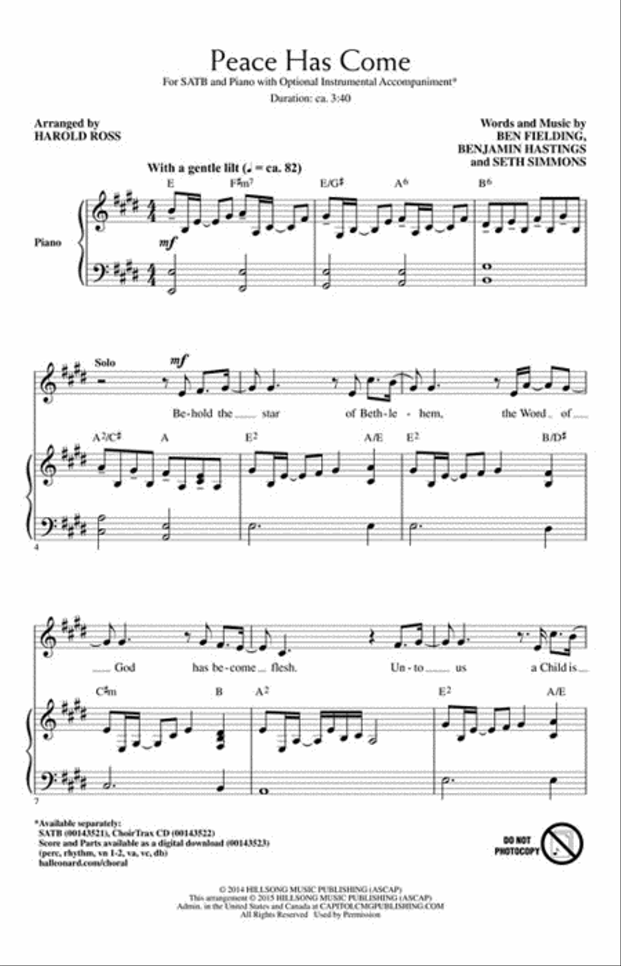 Peace Has Come Choir scores gallery preview page 2