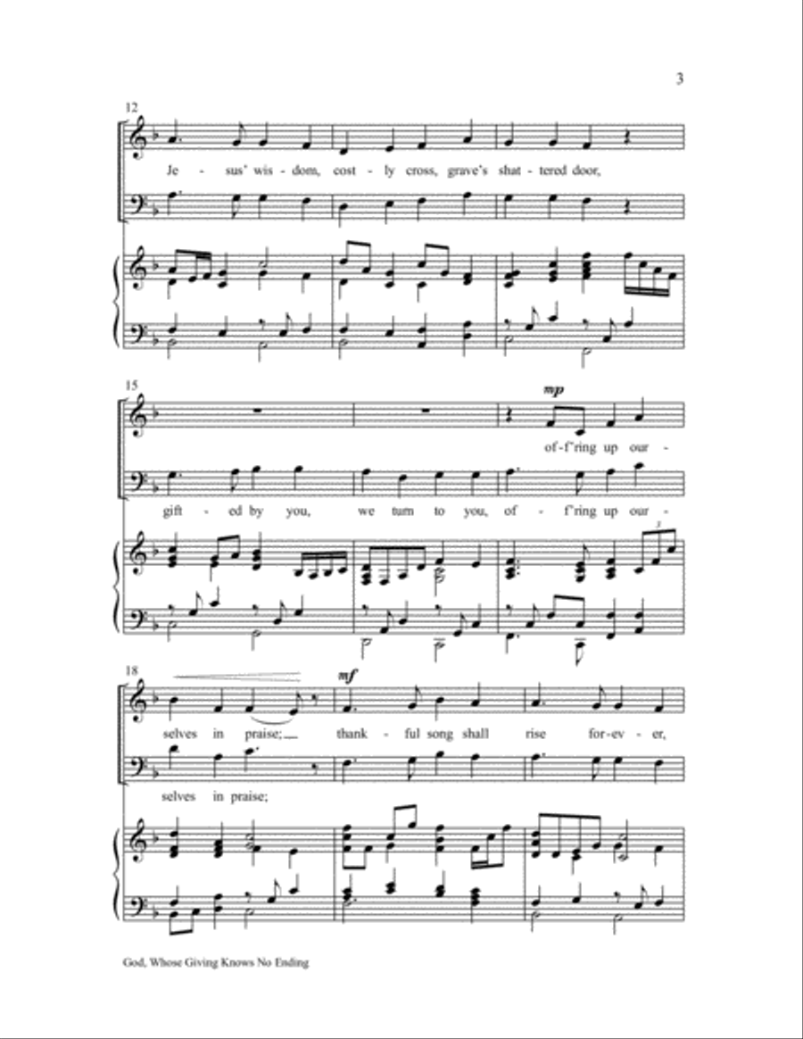 God, Whose Giving Knows No Ending 4-Part scores gallery preview page 4