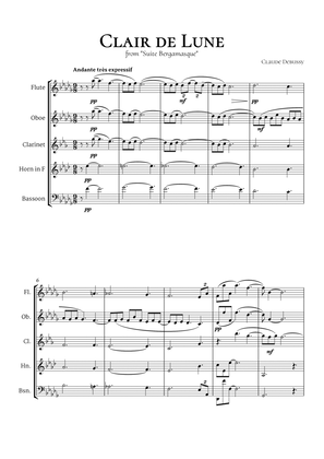 Clair de Lune from Suite Bergamasque by Claude Debussy for Woodwind Quintet