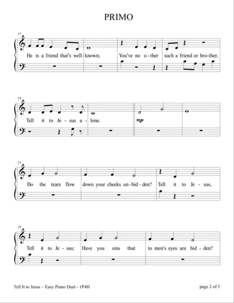Tell It to Jesus (Easy 1 Piano, 4 Hands Duet) Easy Piano scores gallery preview page 4