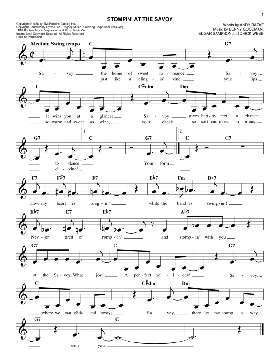 Stompin' At The Savoy Piano scores gallery preview page 1