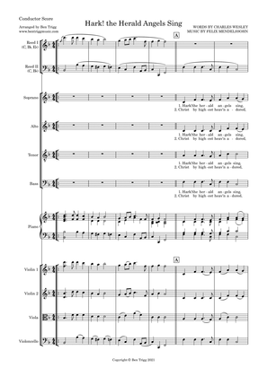 Hark! the Herald Angels Sing – SATB, String quartet, Piano and flexible woodwind (Score and parts)