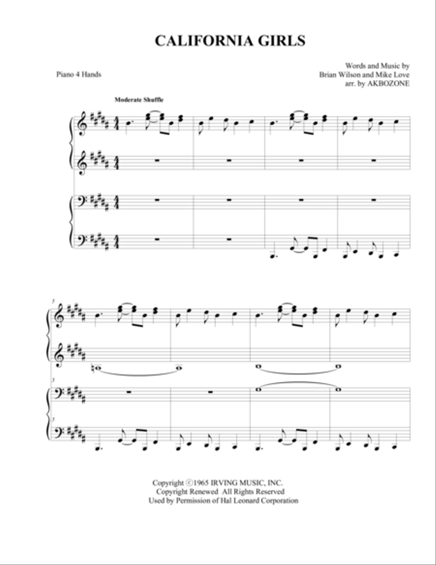 California Girls Piano scores gallery preview page 1