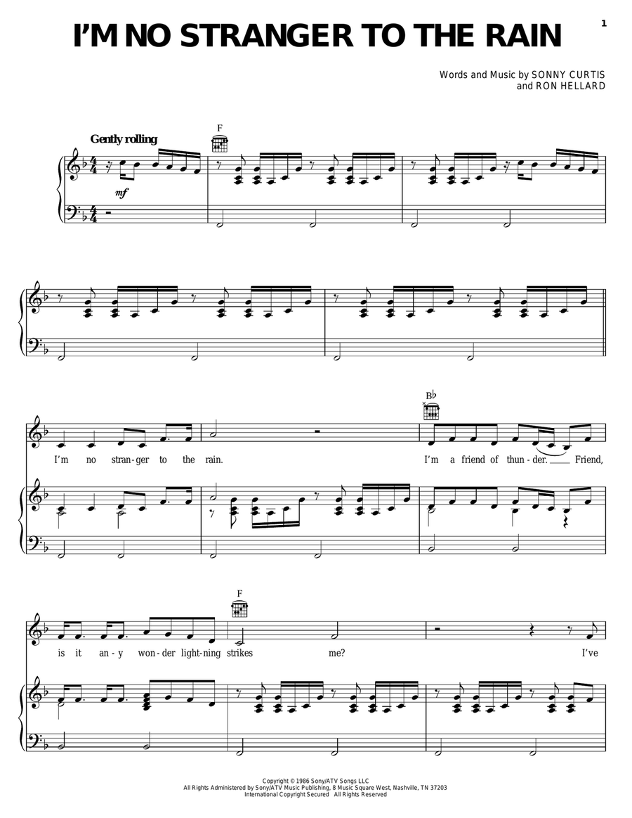 I'm No Stranger To The Rain Piano, Vocal, Guitar scores gallery preview page 1