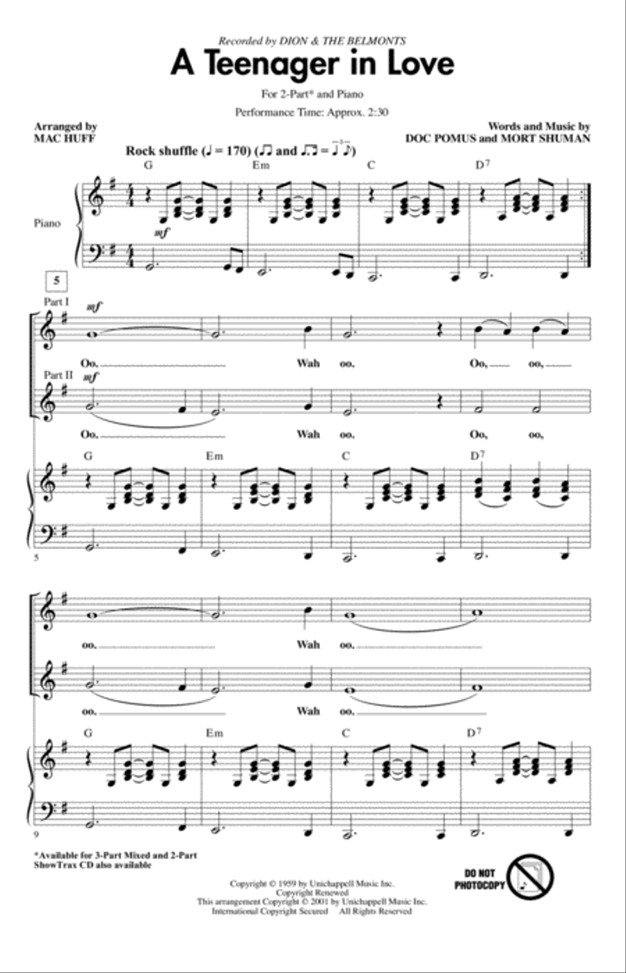 A Teenager In Love (arr. Mac Huff) 2-Part scores gallery preview page 1