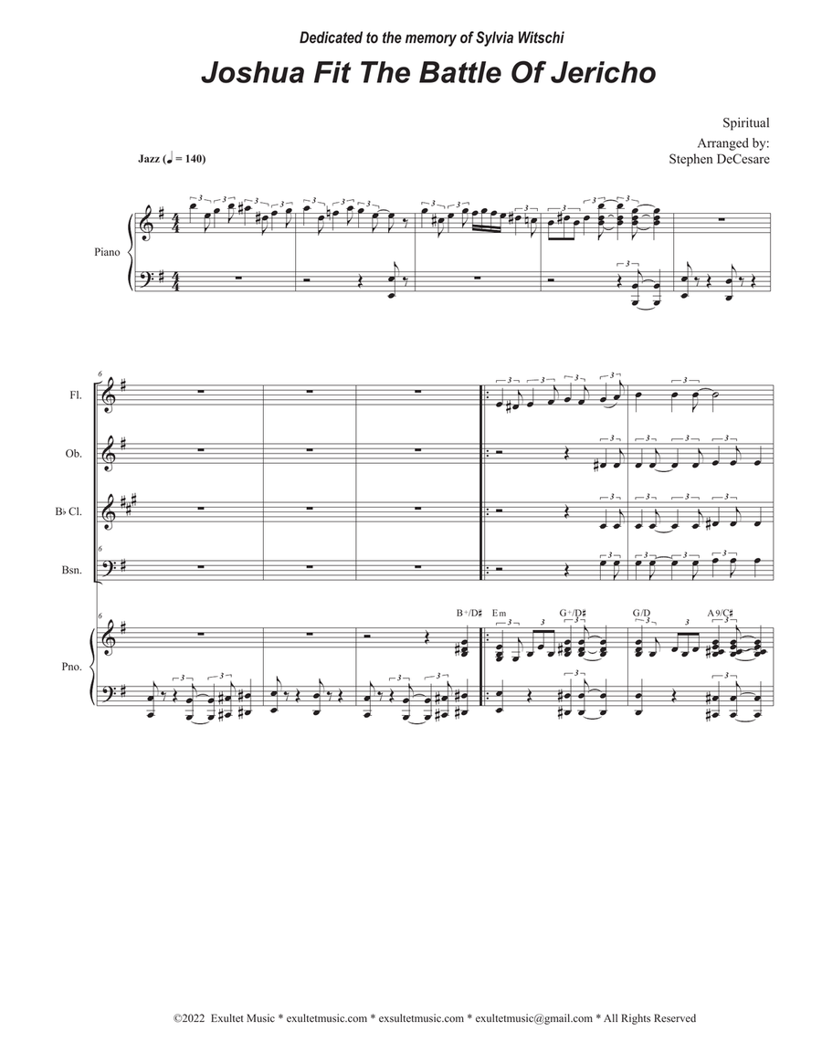 Joshua Fit The Battle of Jericho (Woodwind Quartet and Piano)