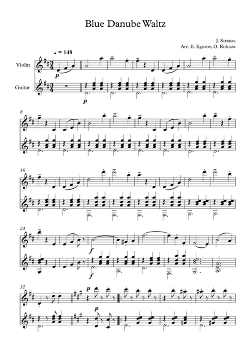 Blue Danube Waltz, Johann Strauss Jr., For Violin & Guitar image number null