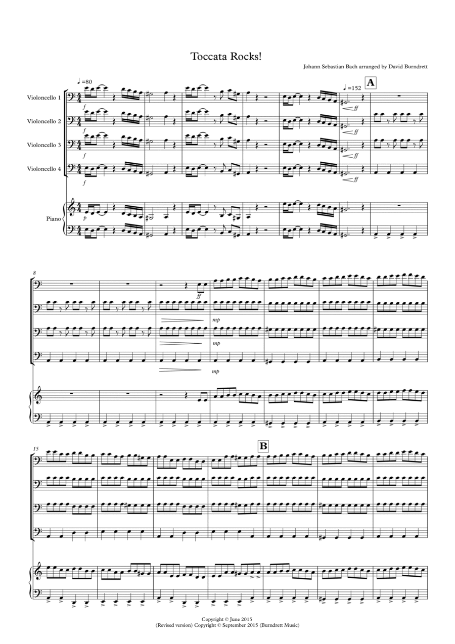 Toccata by Bach Rocks! for Cello Quartet Cello Solo scores gallery preview page 1