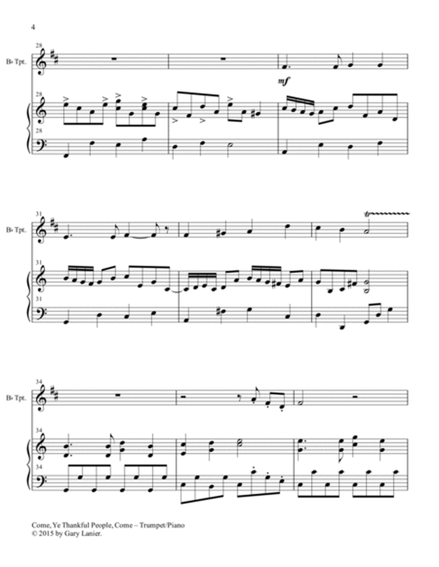 THREE THANKSGIVING HYMNS for Bb Trumpet & Piano (Score & Parts included) image number null