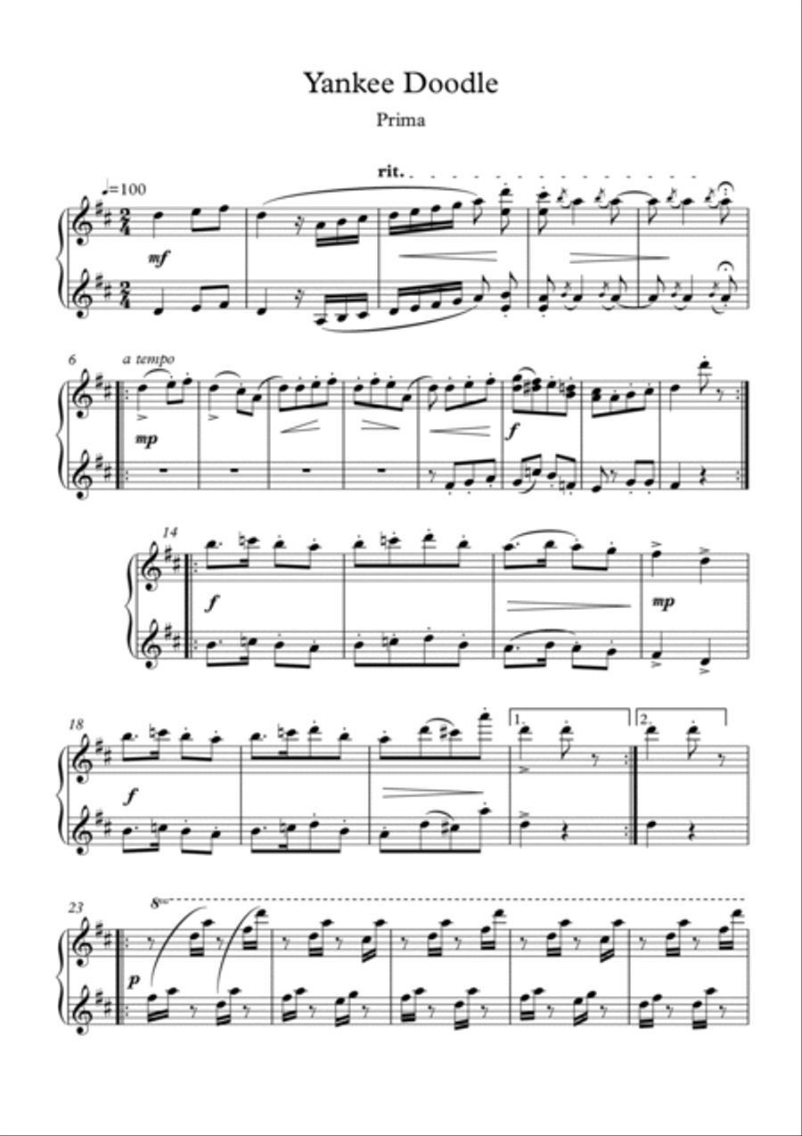 Yankee Doodle piano duet 1 Piano, 4-Hands scores gallery preview page 4