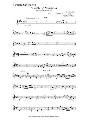 Book cover for Johann Sebastian Bach/Wehage Goldberg Variations, BWV 988, arranged for SATB saxophone Quartet, bari