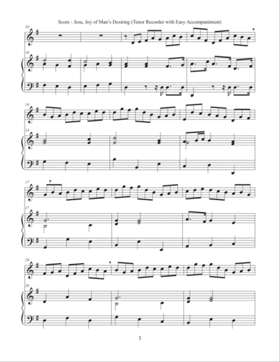 Jesu, Joy of Man’s Desiring (Tenor Recorder with Easy Accompaniment) Tenor Recorder scores gallery preview page 3