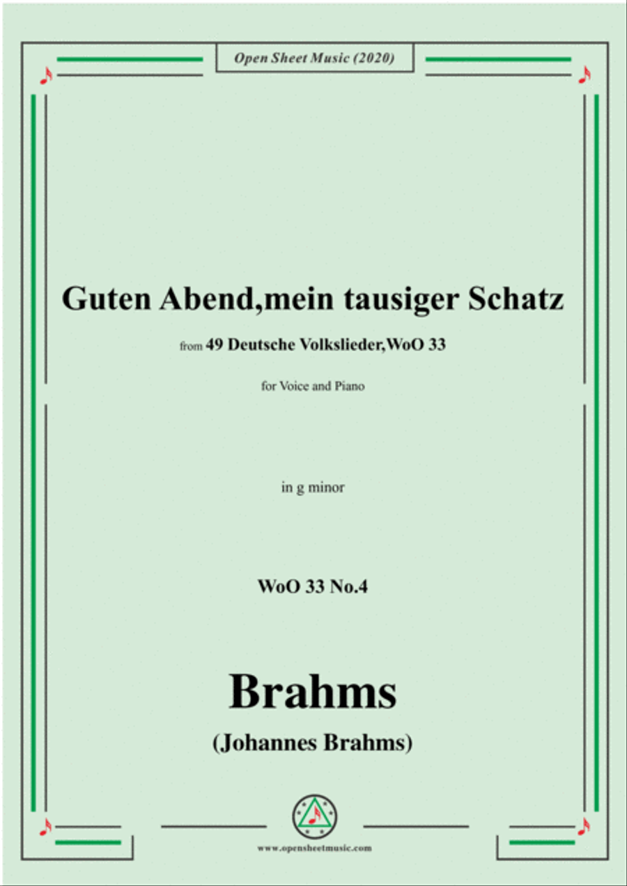 Brahms-Guten Abend,mein tausiger Schatz,WoO 33 No.4,in g minor,for Voice&Pno Voice scores gallery preview page 1