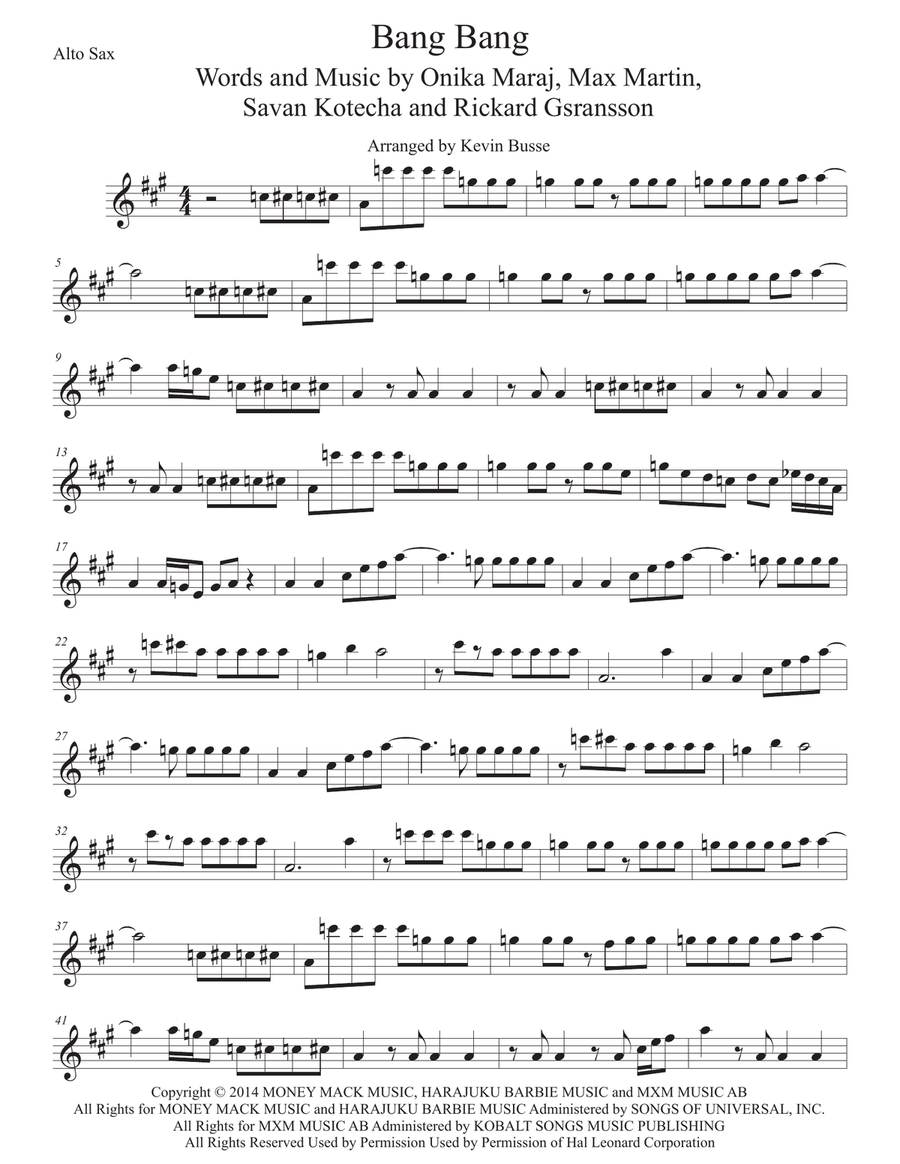 Bang Bang Bang Bang Alto Saxophone scores gallery preview page 1
