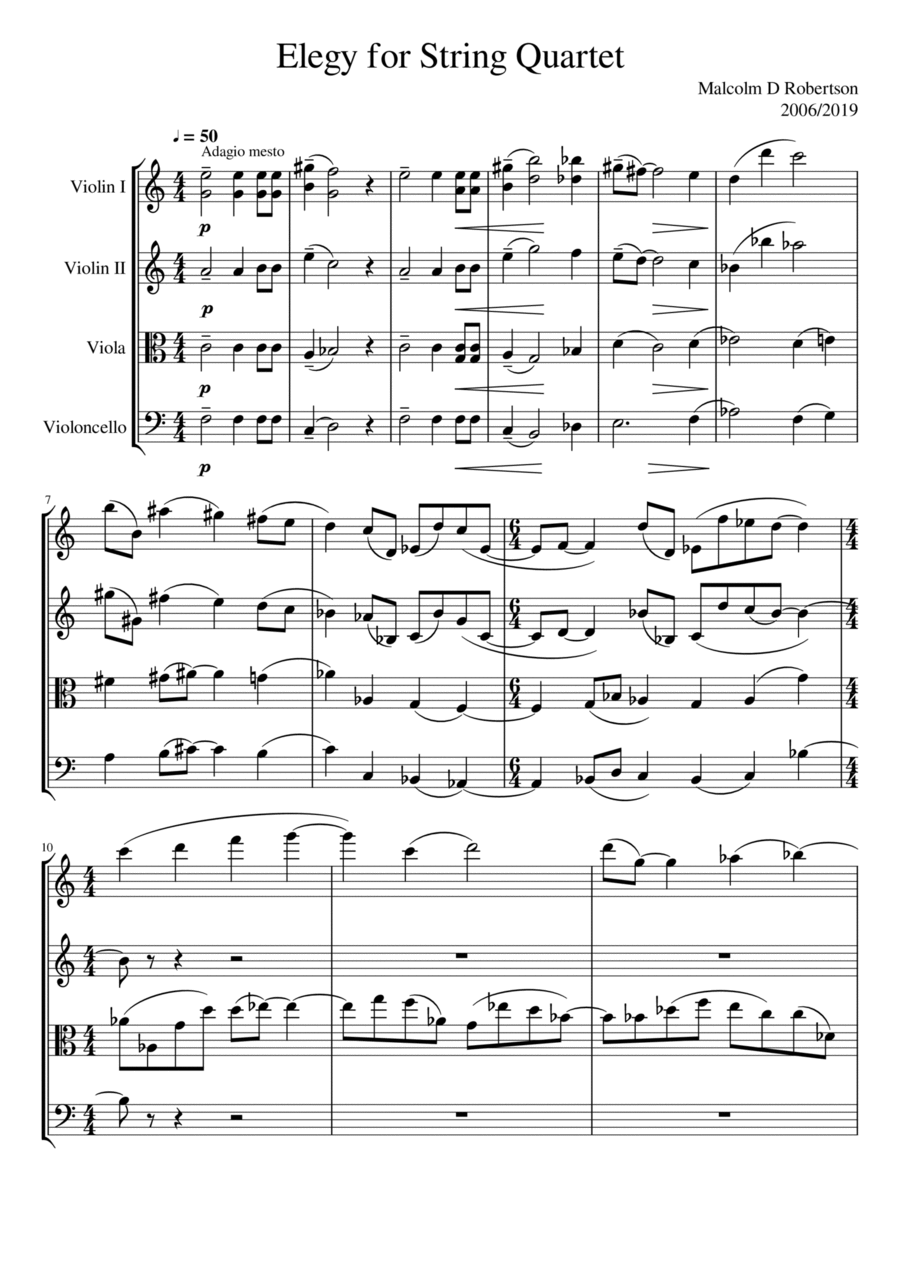 Elegy for String Quartet String Quartet scores gallery preview page 1