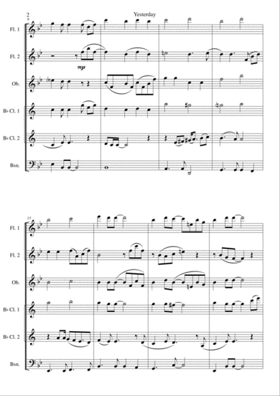 Yesterday Woodwind Quartet scores gallery preview page 2